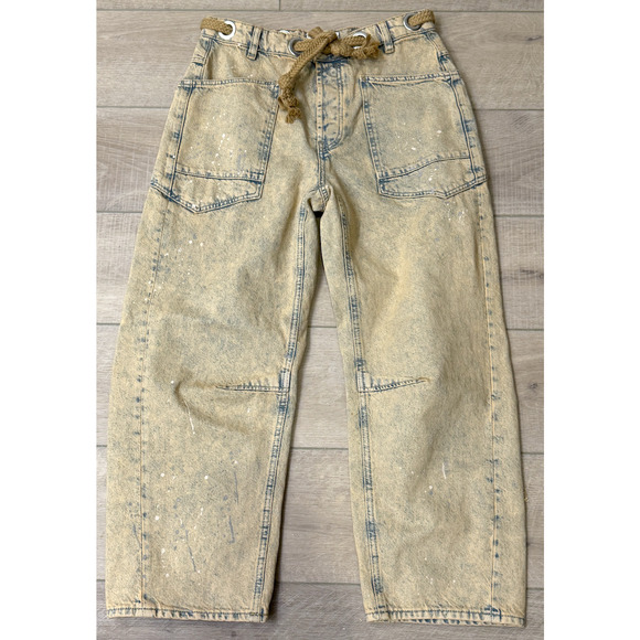 NEW FREE PEOPLE WE THE FREE LOW SLUNG MOXIE BARREL DISTRESSED JEANS IN COWBOY 29 - Picture 13 of 16